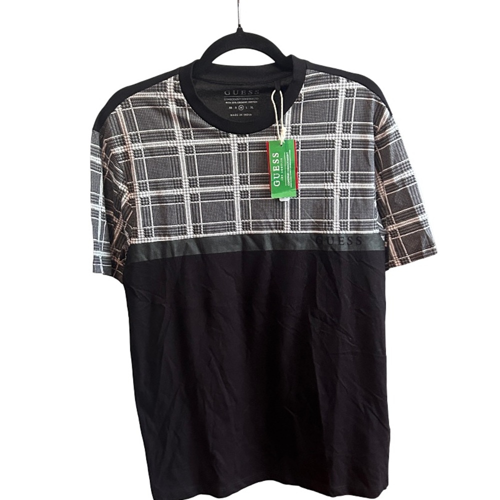 GUESS Black and White Checkered Men's Tee